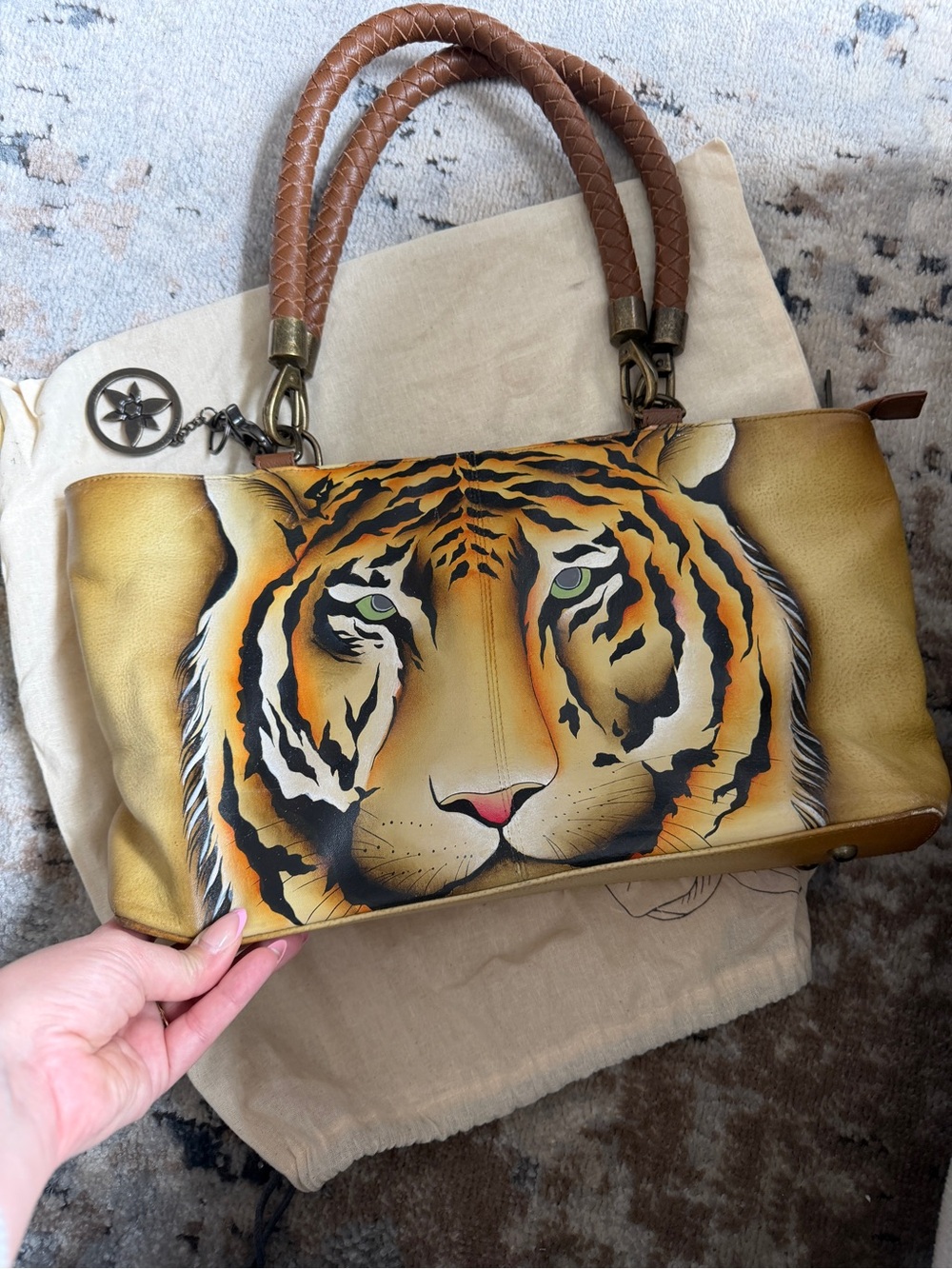 Anuschka Hand-Painted Tiger Face Shoulder Bag - Brown/Gold/Black